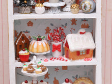 Load image into Gallery viewer, OOAK Christmas Kitchen Hutch Filled with Handmade Christmas Themed Miniatures