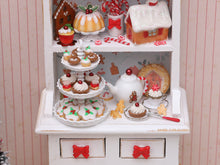 Load image into Gallery viewer, OOAK Christmas Kitchen Hutch Filled with Handmade Christmas Themed Miniatures