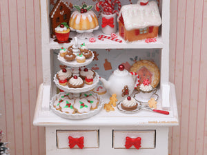 OOAK Christmas Kitchen Hutch Filled with Handmade Christmas Themed Miniatures