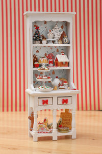 OOAK Christmas Kitchen Hutch Filled with Handmade Christmas Themed Miniatures