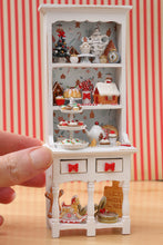 Load image into Gallery viewer, OOAK Christmas Kitchen Hutch Filled with Handmade Christmas Themed Miniatures