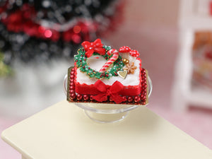 Christmas Wreath Cake - Handmade Miniature Dollhouse Food