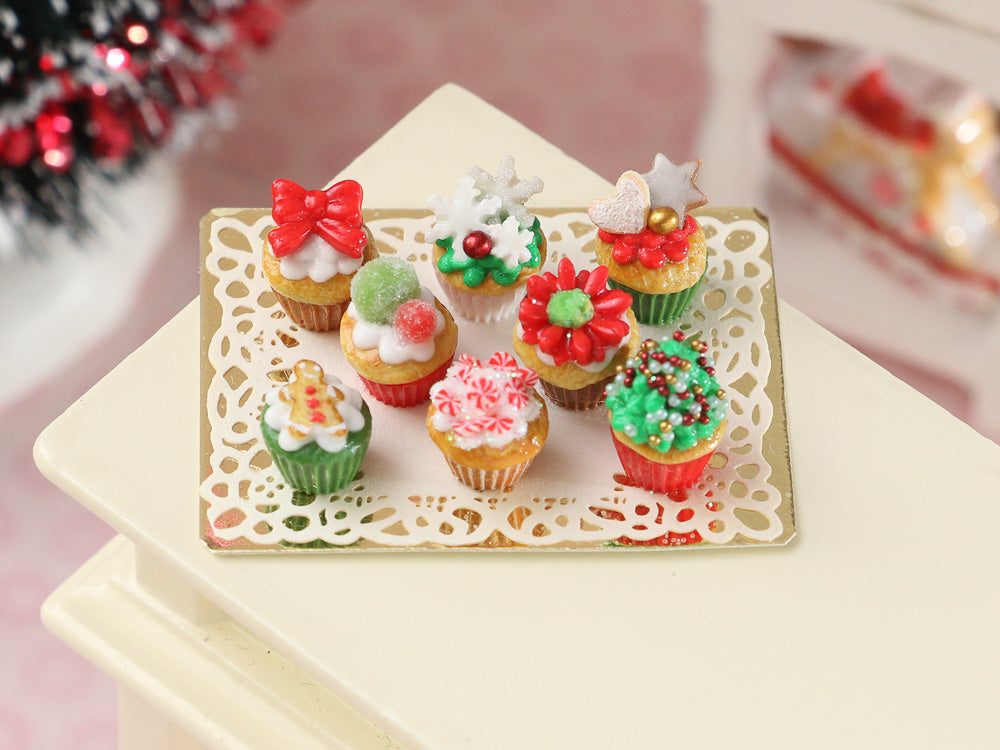 Christmas Cupcakes - Handmade Miniature Dollhouse Food