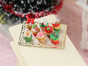 Christmas Cupcakes - Handmade Miniature Dollhouse Food