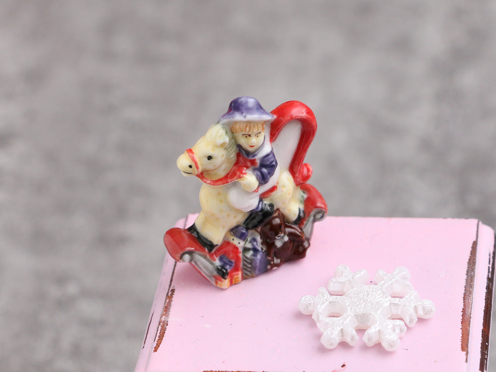 Child on Rocking Horse - Decorative Porcelain Christmas Teapot - 12th Scale Ornament for Dollhouse