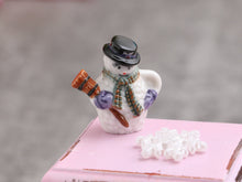 Load image into Gallery viewer, Snowman with Broom - Decorative Porcelain Christmas Teapot - 12th Scale Ornament for Dollhouse