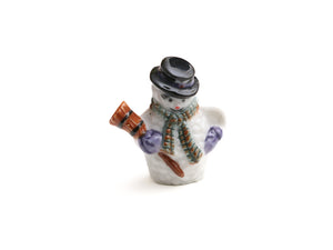 Snowman with Broom - Decorative Porcelain Christmas Teapot - 12th Scale Ornament for Dollhouse