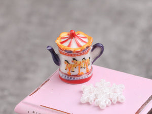 Carousel - Decorative Porcelain Christmas Teapot - 12th Scale Ornament for Dollhouse