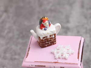 Jolly Santa in Chimney Pot - Decorative Porcelain Christmas Teapot - 12th Scale Ornament for Dollhouse