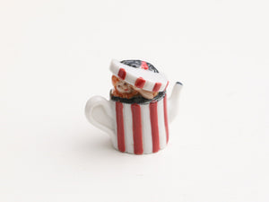 Doll in Gift Box - Decorative Porcelain Christmas Teapot - 12th Scale Ornament for Dollhouse