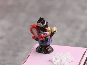 Rabbit Carrying Gift - Decorative Porcelain Christmas Teapot - 12th Scale Ornament for Dollhouse