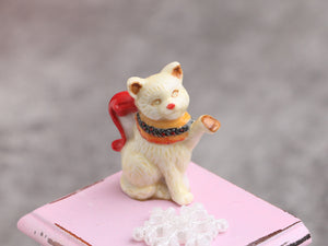 Cat with Wreath Collar - Decorative Porcelain Christmas Teapot - 12th Scale Ornament for Dollhouse