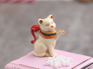 Cat with Wreath Collar - Decorative Porcelain Christmas Teapot - 12th Scale Ornament for Dollhouse