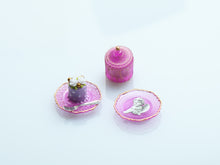 Load image into Gallery viewer, Dessert, Candy Jar &amp; Decorative Plate Set (E) Floral Genoise / Purple  - Handmade Miniature Food