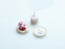 Load image into Gallery viewer, Dessert, Candy Jar &amp; Decorative Plate Set (F) Pink Ruffle Cake / White  - Handmade Miniature Food