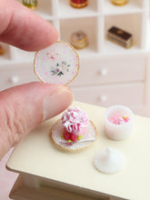 Load image into Gallery viewer, Dessert, Candy Jar &amp; Decorative Plate Set (F) Pink Ruffle Cake / White  - Handmade Miniature Food