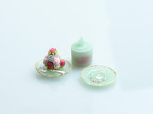 Load image into Gallery viewer, Dessert, Candy Jar &amp; Decorative Plate Set (A) St Honoré / Green  - Handmade Miniature Food