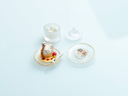 Dessert, Candy Jar & Decorative Plate Set (B) Pastry Swan / Transparent  - Handmade Miniature Food