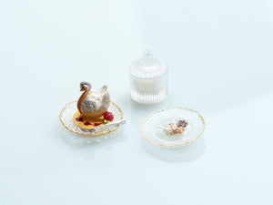 Dessert, Candy Jar & Decorative Plate Set (B) Pastry Swan / Transparent  - Handmade Miniature Food