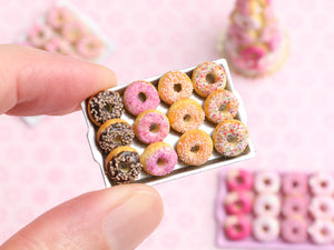 Miniature Donuts - Chocolate, Pink, Rainbow Sprinkles - Handmade Food for Dollhouses