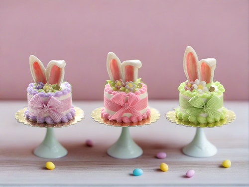 Bunny Ears Easter Cake - Pink, Green or Lilac - Handmade Miniature Food in 12th Scale for Dollhouse