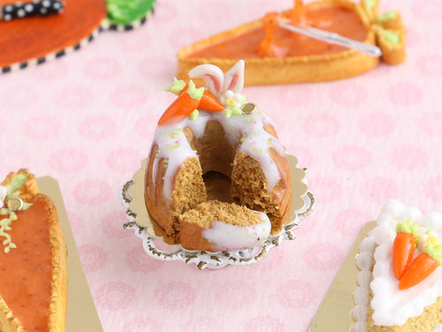 Rabbit Ears Cut Carrot Cake - Miniature Food in 12th Scale for Dollhouse