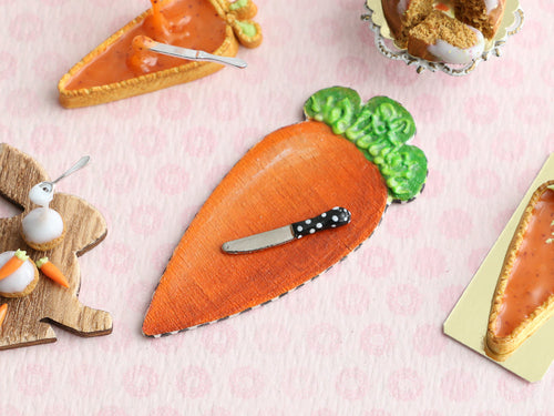 Handpainted Carrot-shaped Cutting Board with Knife - OOAK - Miniature Food in 12th Scale for Dollhouse