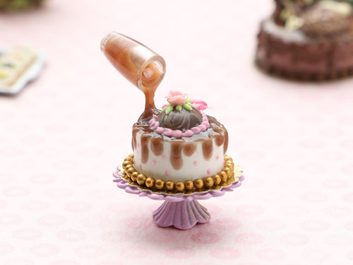 Frozen Moment Chocolate Sauce Easter Cake - OOAK - Miniature Food in 12th Scale for Dollhouse
