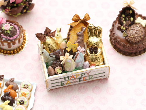 HAPPY EASTER Wooden Crate of Easter Chocolates and Treats - OOAK - Miniature Food in 12th Scale for Dollhouse