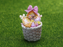 Load image into Gallery viewer, Round Easter Basket Filled with Pastel Coloured Goodies - OOAK - Dollhouse Miniature