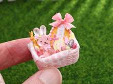 Load image into Gallery viewer, Pink Easter Basket Filled with Easter Bunny, Cookie, Eggs - OOAK - Dollhouse Miniature
