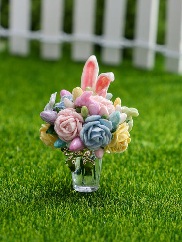 Easter Bouquet in Vase with Gold Bow - OOAK - Dollhouse Miniature