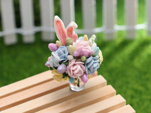 Easter Bouquet in Vase with Gold Bow - OOAK - Dollhouse Miniature