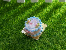 Load image into Gallery viewer, Small Pink &amp; Blue Easter Cake with White Rabbit - OOAK - Dollhouse Miniature