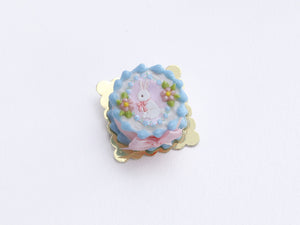 Small Pink & Blue Easter Cake with White Rabbit - OOAK - Dollhouse Miniature