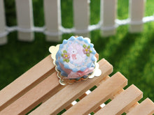 Load image into Gallery viewer, Small Pink &amp; Blue Easter Cake with White Rabbit - OOAK - Dollhouse Miniature
