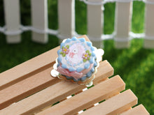 Load image into Gallery viewer, Small Pink &amp; Blue Easter Cake with White Rabbit - OOAK - Dollhouse Miniature