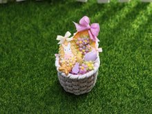 Load image into Gallery viewer, Round Easter Basket Filled with Pastel Coloured Goodies - OOAK - Dollhouse Miniature