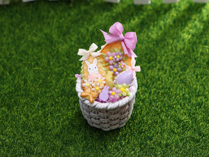 Round Easter Basket Filled with Pastel Coloured Goodies - OOAK - Dollhouse Miniature