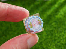 Load image into Gallery viewer, Small Pink &amp; Blue Easter Cake with White Rabbit - OOAK - Dollhouse Miniature