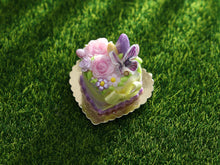 Load image into Gallery viewer, Heart-shaped Lilac and Aniseed Green Easter Cake - OOAK - Dollhouse Miniature