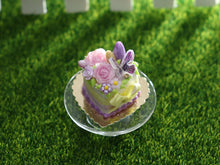 Load image into Gallery viewer, Heart-shaped Lilac and Aniseed Green Easter Cake - OOAK - Dollhouse Miniature