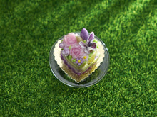 Load image into Gallery viewer, Heart-shaped Lilac and Aniseed Green Easter Cake - OOAK - Dollhouse Miniature