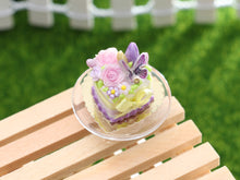 Load image into Gallery viewer, Heart-shaped Lilac and Aniseed Green Easter Cake - OOAK - Dollhouse Miniature