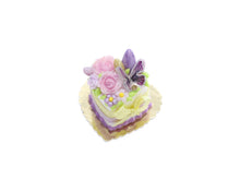 Load image into Gallery viewer, Heart-shaped Lilac and Aniseed Green Easter Cake - OOAK - Dollhouse Miniature