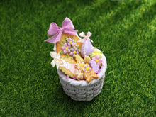 Load image into Gallery viewer, Round Easter Basket Filled with Pastel Coloured Goodies - OOAK - Dollhouse Miniature