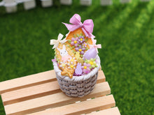 Load image into Gallery viewer, Round Easter Basket Filled with Pastel Coloured Goodies - OOAK - Dollhouse Miniature
