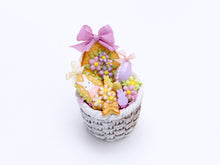 Load image into Gallery viewer, Round Easter Basket Filled with Pastel Coloured Goodies - OOAK - Dollhouse Miniature