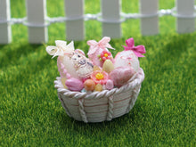 Load image into Gallery viewer, Easter Basket with Miss Bunny and Butterfly Decorated Eggs - OOAK - Dollhouse Miniature