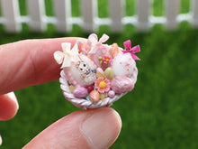 Load image into Gallery viewer, Easter Basket with Miss Bunny and Butterfly Decorated Eggs - OOAK - Dollhouse Miniature
